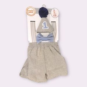 1 year birthday boy 12-18 Month birthday party hat bow tie shorts suspenders